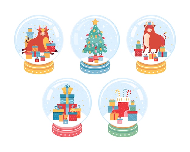 Colección de bola de nieve de Navidad aislado en blanco