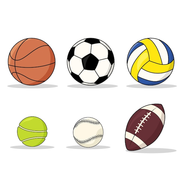 Colección de bolas de baloncesto fútbol tenis rugby voleibol béisbol