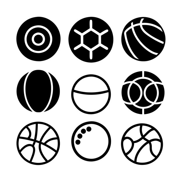 Colección de bolas deportivas silueta negra fondo blanco aislado 5