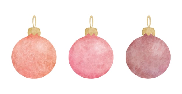 Colección de bolas de Navidad multicolores aislado sobre un fondo blanco. Conjunto de vidrio dibujado a mano