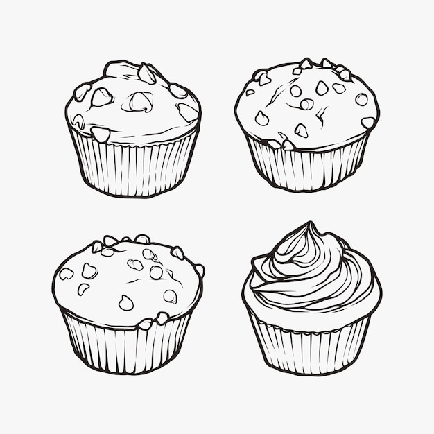 Vector colección de bollos muffin en estilo de línea de arte