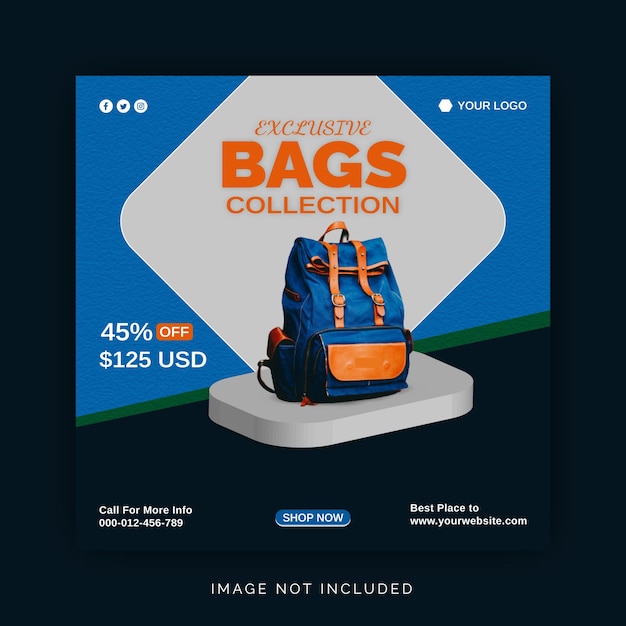 Colección de bolsos exclusivos plantilla de publicación de redes sociales del concepto de anuncio de banner de instagram