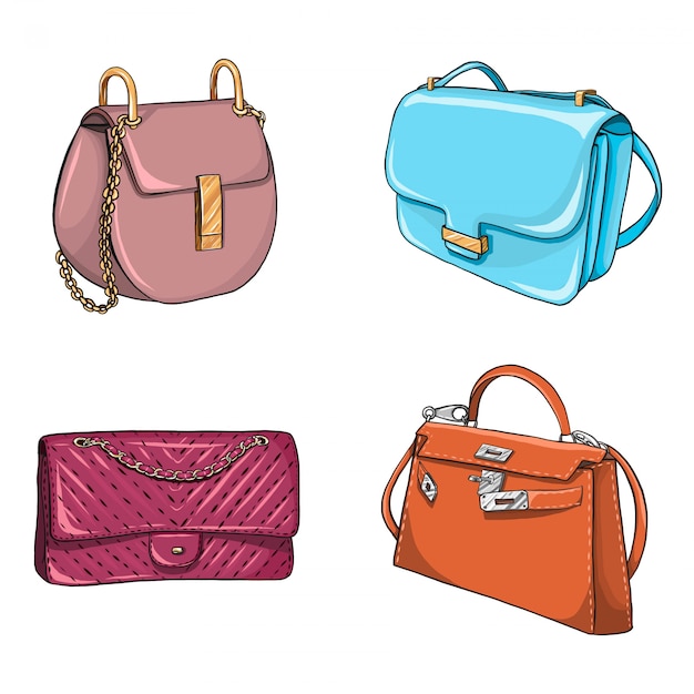 Vector colección de bolsos de moda dibujados a mano.