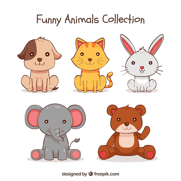 Colección bonita de animales dibujados a mano