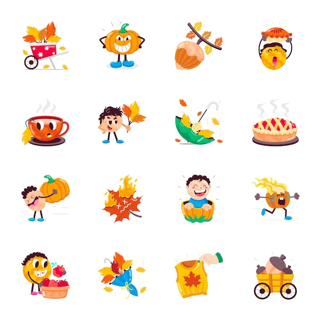 Colección de bonitas pegatinas planas de otoño