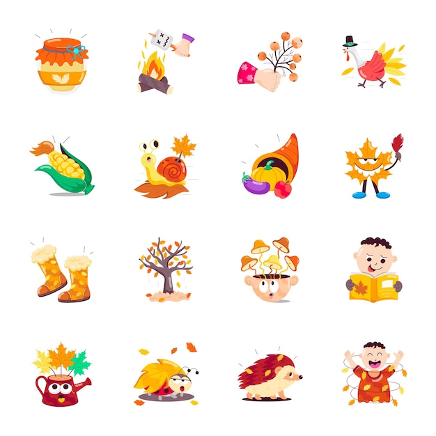 Colección de bonitas pegatinas planas de otoño