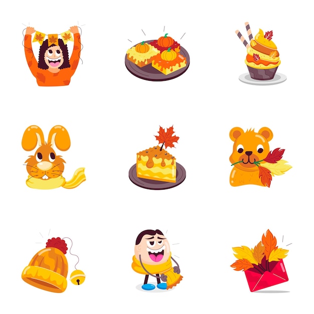Colección de bonitas pegatinas planas de otoño