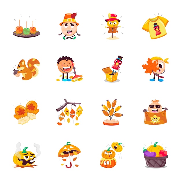 Colección de bonitas pegatinas planas de otoño