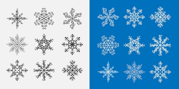 Colección de bonitos copos de nieve dibujados a mano