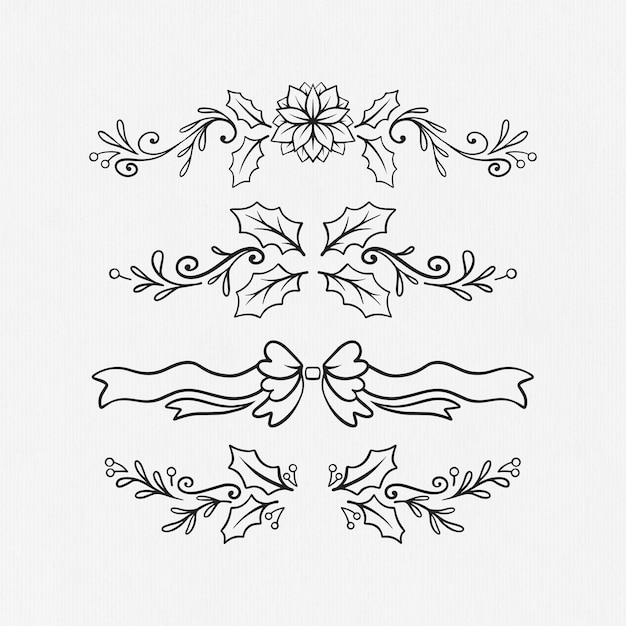 Colección de bordes navideños en estilo line art.