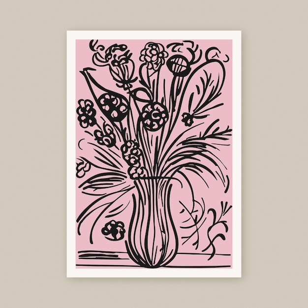 Colección botánica Arte vectorial Flores en jarrón Ramo de flores Arte imprimible