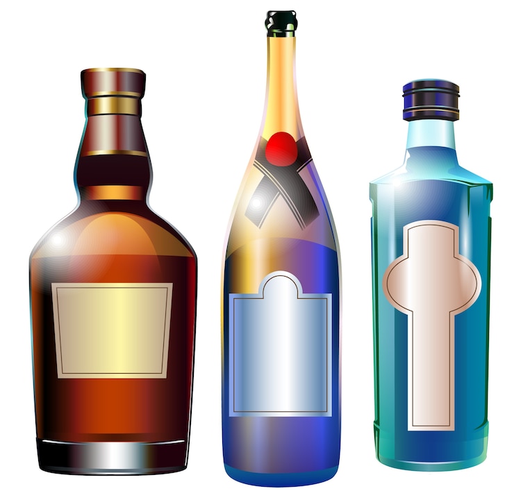 Vector colección de botellas de alcohol colorido aislado en blanco