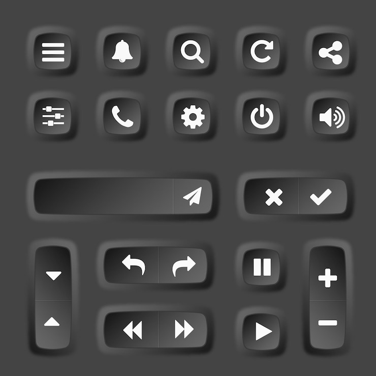 Vector colección de botones 3d de elementos ux y ui