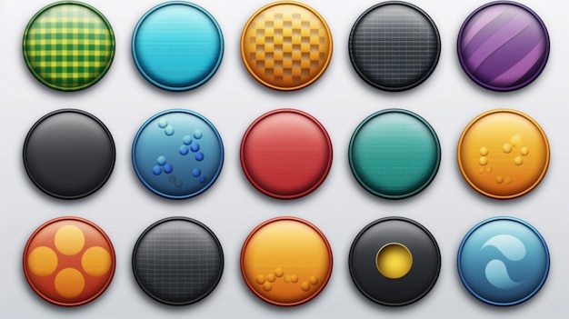 Vector una colección de botones con un botón azul y rojo con un borde negro