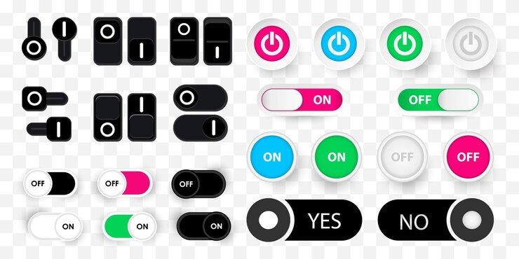Vector colección de botones de encendido y apagado sí y sin iconos de botones de aplicaciones