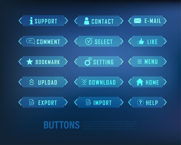 Colección de botones estilo scifi set color azul