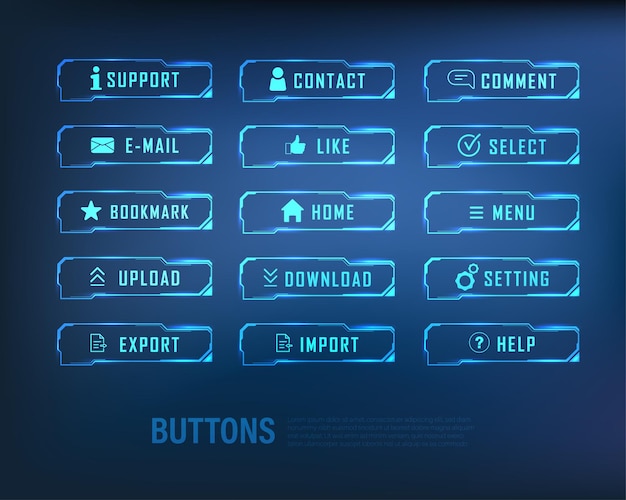 Colección de botones estilo scifi set color azul