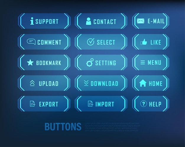 Vector colección de botones estilo scifi set color azul