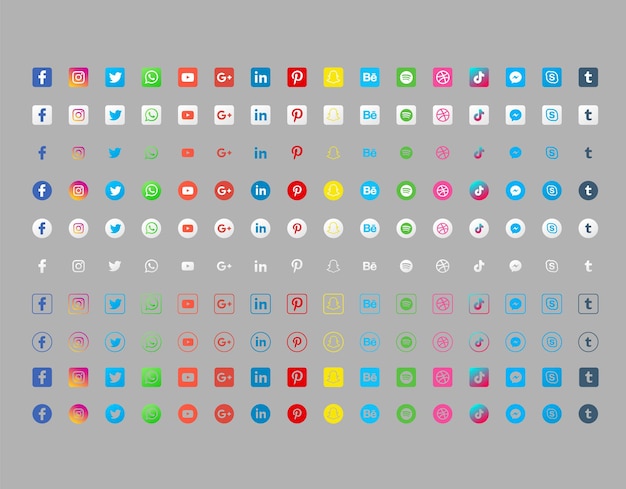 Colección de botones de iconos de redes sociales