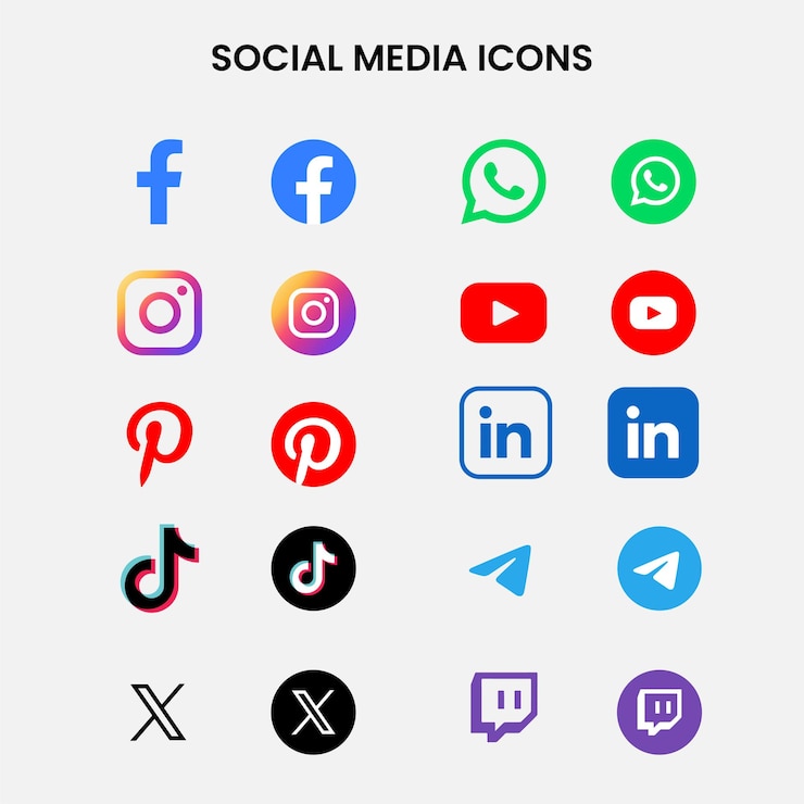 Vector colección de botones de iconos de redes sociales