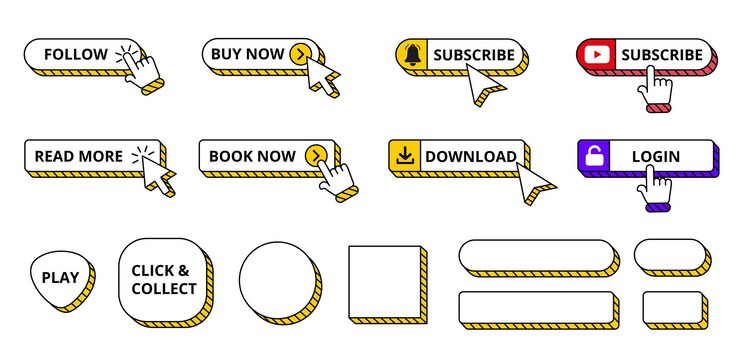 Vector colección de botones web con flechas de cursor
