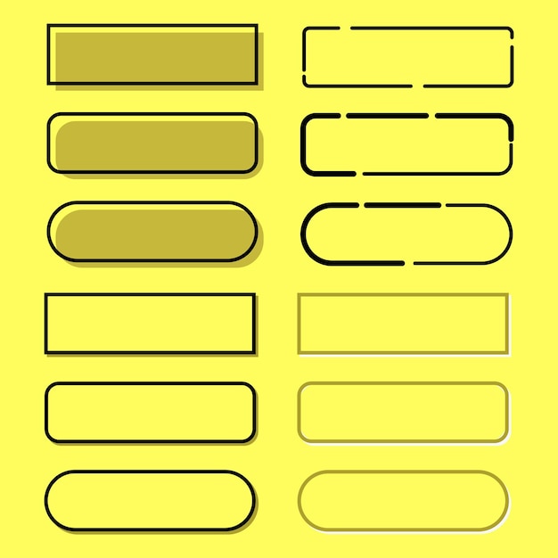 Colección de botones web vacíos. Botones amarillos para internet, aplicaciones web, sitios y otros. Conjunto de plantillas de internet en color amarillo, aislado sobre fondo amarillo. Vector