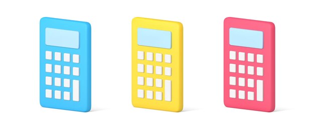 Colección brillante isométrica d icono moderno calculadora dispositivo máquina con botones y pantalla
