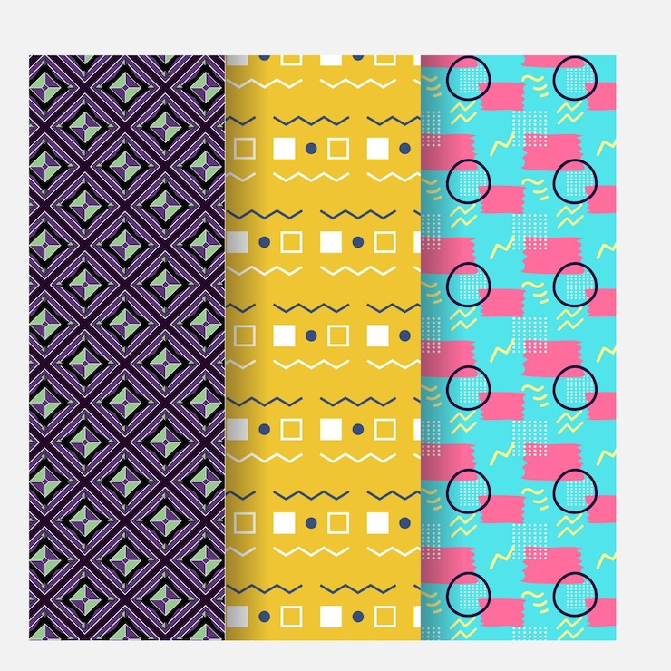 Vector colección de brillantes patrones de mosaico geométrico sin costuras de colores sin fin texturas de azulejos decorativos