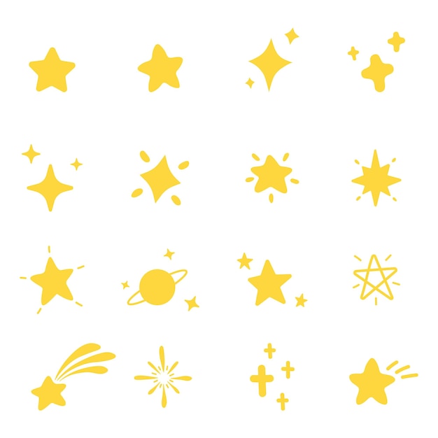 Colección de brillo dibujado a mano y estallido de estrellas estilo Doodle Ilustración vectorial