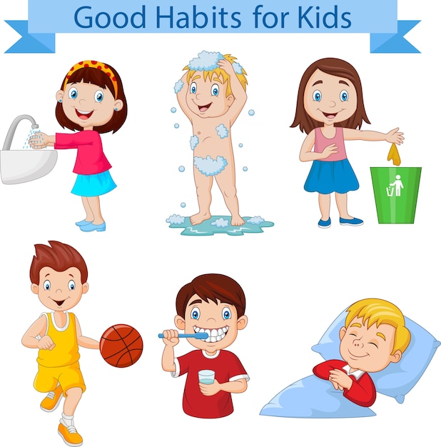 Colección de buenos hábitos para niños | Vector Premium Colección de buenos hábitos para niños | Vector Premium