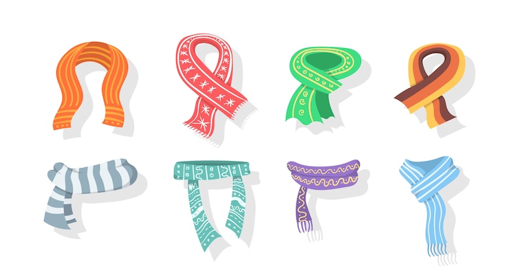 Vector colección de bufanda de invierno u otoño. bufandas y chales establecen colección de iconos en estilo de dibujos animados. bufandas con estilo aislado sobre un fondo blanco. en diseño plano.