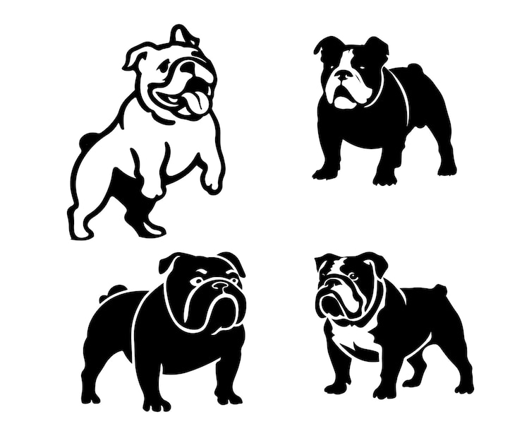 Vector colección de bulldogs de grupo silueta ilustración vectorial obra de arte clipart