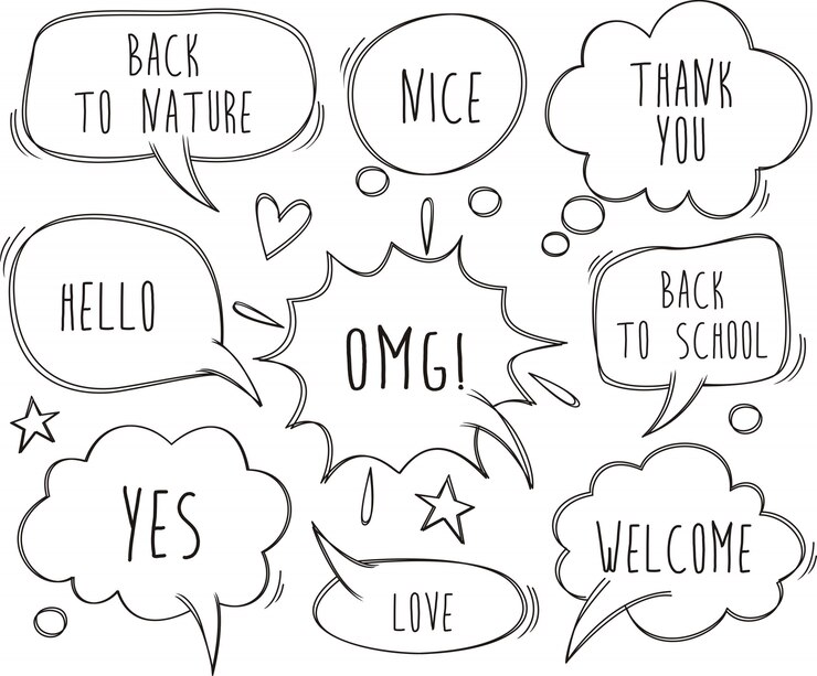 Vector una colección de burbujas de discurso cómico. discurso cómico burbujas doodle conjunto