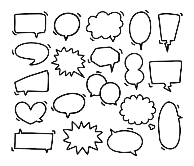 Colección de burbujas de discurso dibujadas a mano, cómic de burbujas de discurso y globo de pensamiento, Doodle.