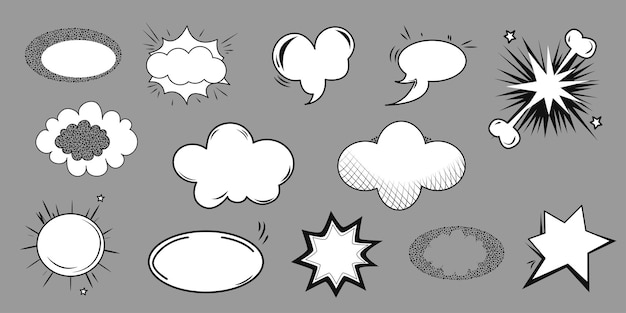 Vector colección de burbujas de discursos cómicos en blanco ilustración vectorial adhesivos de dibujos animados para el diseño conceptual