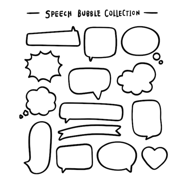Colección de burbujas de habla de dibujo a mano en blanco y negro