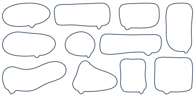 Colección de burbujas de palabras vacías contorno en fondo transparente en estilo doodle Tip de herramienta de cómics