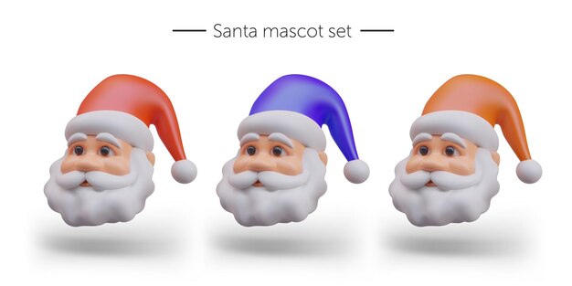 Colección con cabeza de Papá Noel con sombreros rojos naranjas y azules