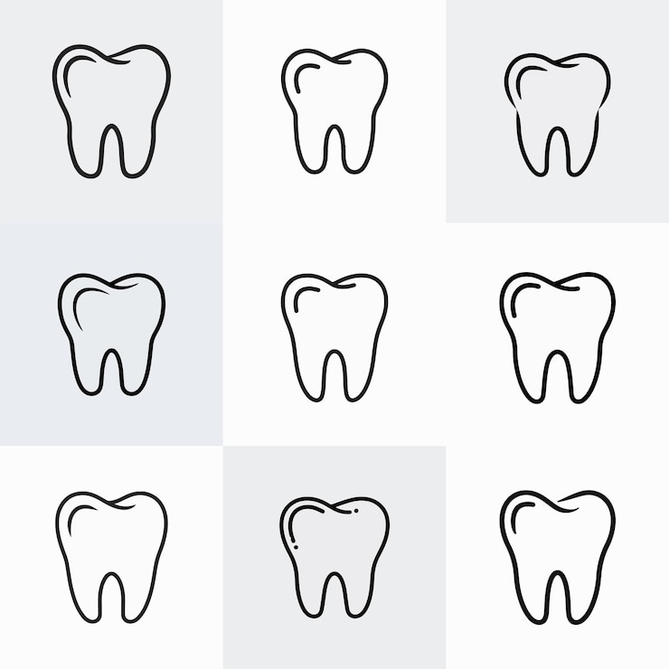 Vector una colección de cabezas de dientes con diferentes formas y líneas