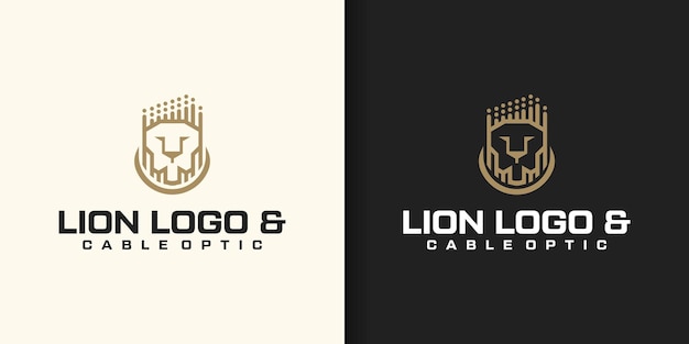 Colección de cables ópticos con el logotipo de la cabeza de león