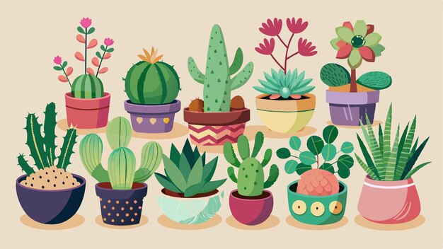 una colección de cactus e ilustraciones de cactos por persona