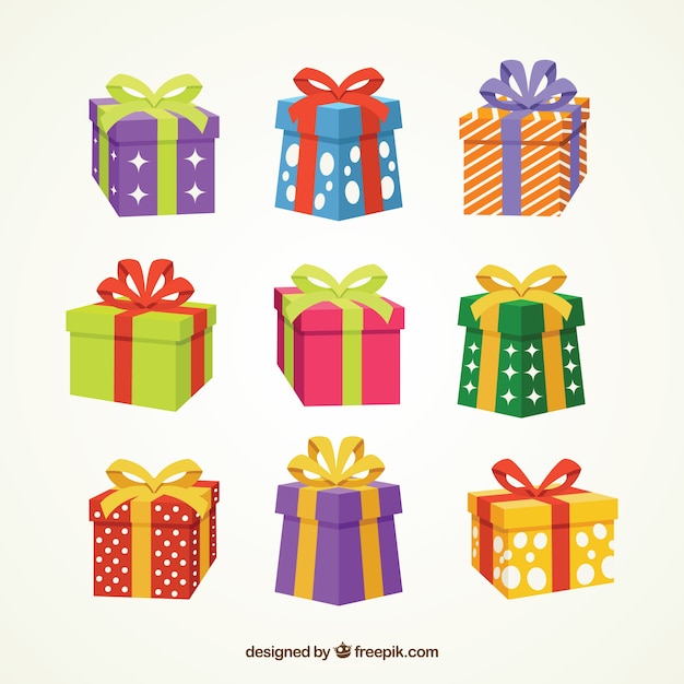 Colección de caja de regalo con lazo.
