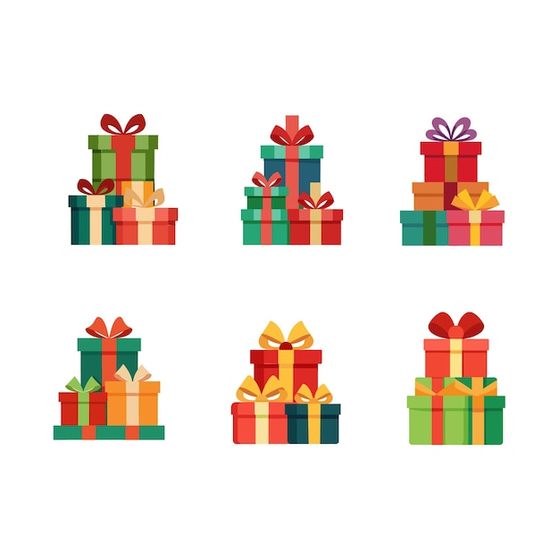 una colección de cajas coloridas con un diseño verde y rojo