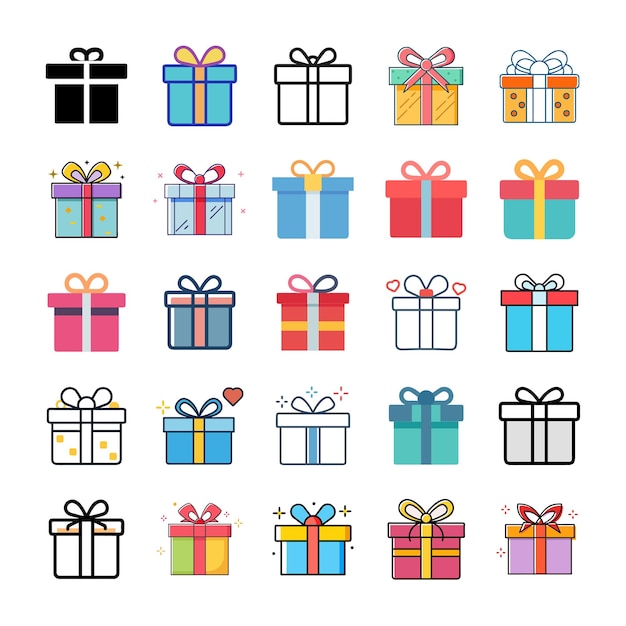 una colección de cajas coloridas con las palabras " regalo " en ellas