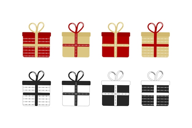 Colección de cajas de regalo Ilustración vectorial Elemento de Navidad Dibujo de línea