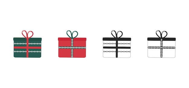 Colección de cajas de regalo Ilustración vectorial Elemento de Navidad Dibujo de línea