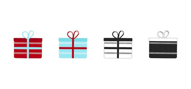 Colección de cajas de regalo Ilustración vectorial Elemento de Navidad Dibujo de línea