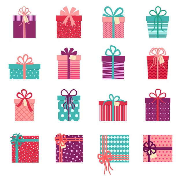 Colección de cajas de regalo sobre fondo blanco, ilustración vectorial