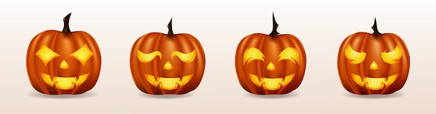 Vector colección de calabazas con estilo realista para decoración ilustración realista de calabaza del día de halloween