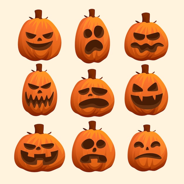 Colección de calabazas de halloween dibujadas a mano
